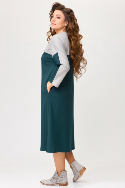 Трикотажное платье с съемным поясом и разрезами Fita 1742 изумрудно-серый - фото 9