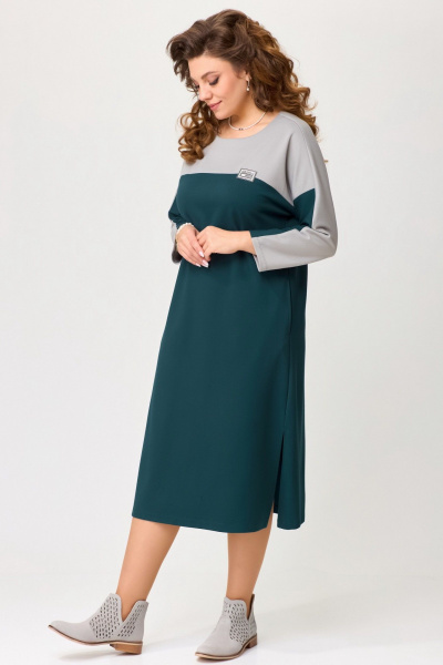 Трикотажное платье с съемным поясом и разрезами Fita 1742 изумрудно-серый - фото 8