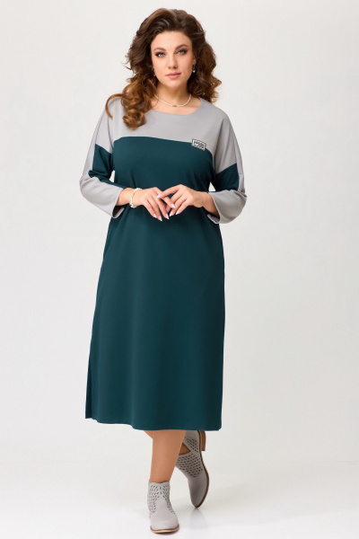 Трикотажное платье с съемным поясом и разрезами Fita 1742 изумрудно-серый - фото 7