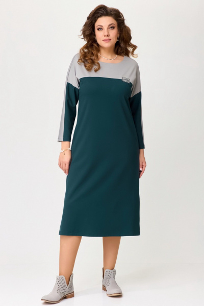 Трикотажное платье с съемным поясом и разрезами Fita 1742 изумрудно-серый - фото 3