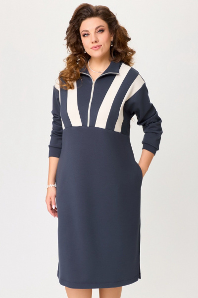 Трикотажное платье с вытачками и декоративной вставкой Fita 5011 серый - фото 6