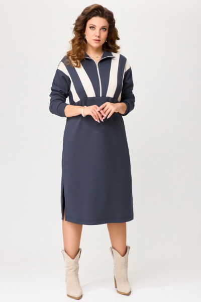 Трикотажное платье с вытачками и декоративной вставкой Fita 5011 серый - фото 3