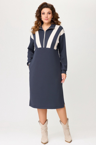 Трикотажное платье с вытачками и декоративной вставкой Fita 5011 серый - фото 2