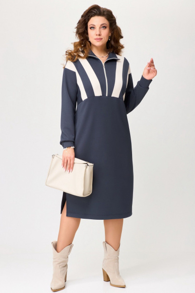 Трикотажное платье с вытачками и декоративной вставкой Fita 5011 серый - фото 1