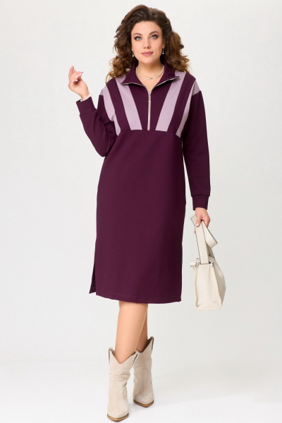 Элегантное трикотажное платье с декоративными вставками Fita 5013 бордо - фото 3