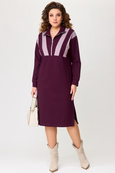 Элегантное трикотажное платье с декоративными вставками Fita 5013 бордо - фото 1
