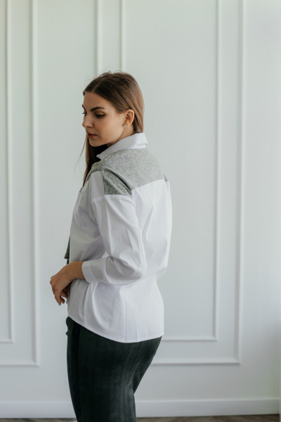 Белая рубашка прямого кроя из хлопка с имитацией рукавов Стильная леди М-086 белый - фото 9
