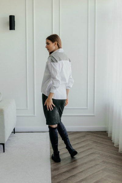 Белая рубашка прямого кроя из хлопка с имитацией рукавов Стильная леди М-086 белый - фото 8