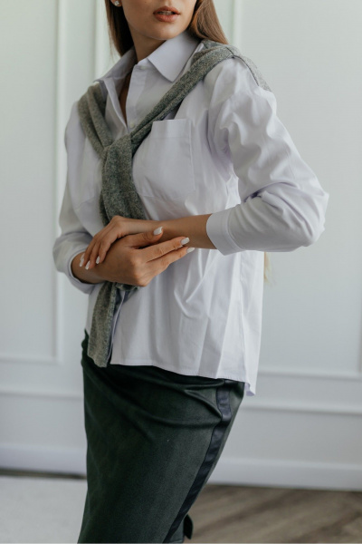 Белая рубашка прямого кроя из хлопка с имитацией рукавов Стильная леди М-086 белый - фото 6