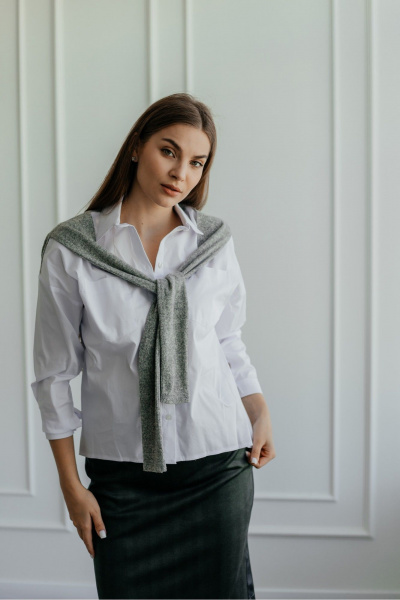 Белая рубашка прямого кроя из хлопка с имитацией рукавов Стильная леди М-086 белый - фото 4