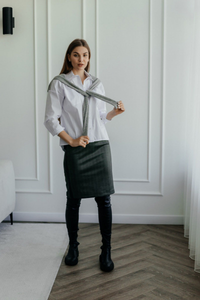 Белая рубашка прямого кроя из хлопка с имитацией рукавов Стильная леди М-086 белый - фото 2