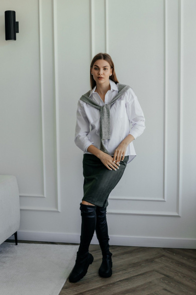 Белая рубашка прямого кроя из хлопка с имитацией рукавов Стильная леди М-086 белый - фото 1