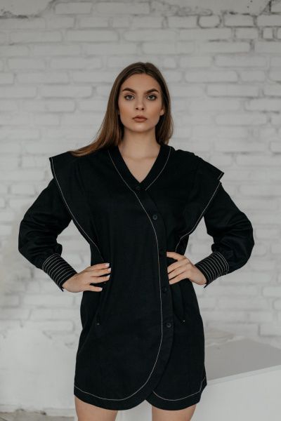 Демисезонное платье с отделочными строчками и воланами Стильная леди М-793 черный - фото 11