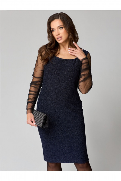 Нарядное платье с мерцающим эффектом и вставкой из сетки Мишель стиль 1231 темно-синий - фото 7