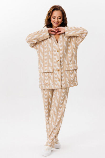 Брюки и джемпер бежевого цвета из трикотажа, свободный крой Mubliz 221 беж - фото 15