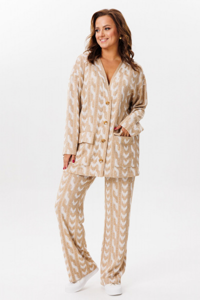 Брюки и джемпер бежевого цвета из трикотажа, свободный крой Mubliz 221 беж - фото 14