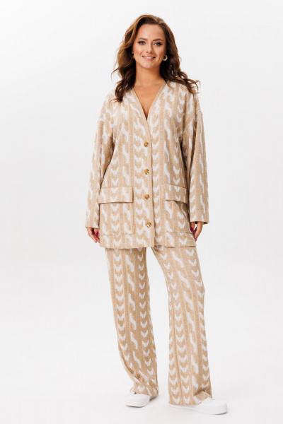 Брюки и джемпер бежевого цвета из трикотажа, свободный крой Mubliz 221 беж - фото 1