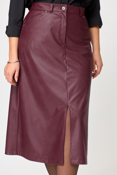 Юбка из экокожи А-силуэта длиной ниже колена с застежкой и разрезом ANASTASIA MAK 1215 винный - фото 8