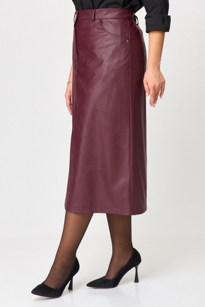 Юбка из экокожи А-силуэта длиной ниже колена с застежкой и разрезом ANASTASIA MAK 1215 винный - фото 4