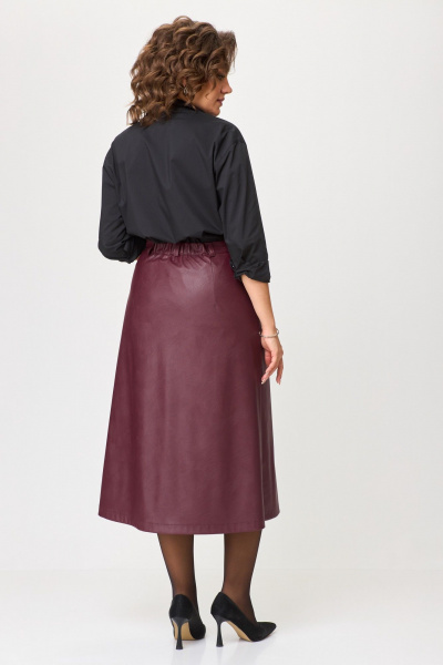 Юбка из экокожи А-силуэта длиной ниже колена с застежкой и разрезом ANASTASIA MAK 1215 винный - фото 2