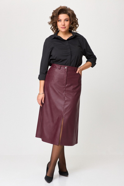 Юбка из экокожи А-силуэта длиной ниже колена с застежкой и разрезом ANASTASIA MAK 1215 винный - фото 1