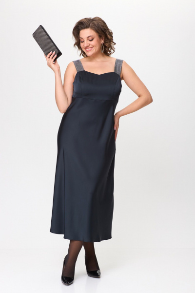 Платье приталенное за колено из атласной ткани ANASTASIA MAK 1221 черный - фото 2