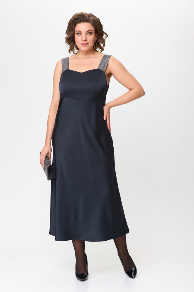 Платье приталенное за колено из атласной ткани ANASTASIA MAK 1221 черный - фото 1