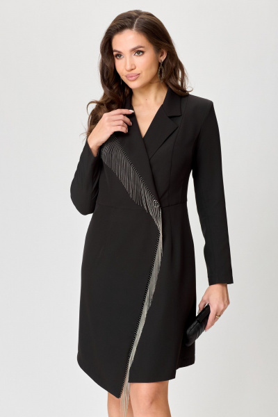 Платье полуприталенное с бахромой и запахом ANASTASIA MAK 1222 черный - фото 4