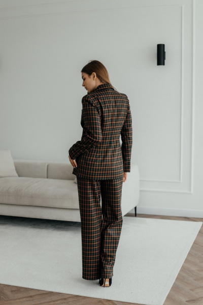 Деловой костюм брюки, жакет и ремень из текстиля, мультиколор Стильная леди М-1039 клетка - фото 8