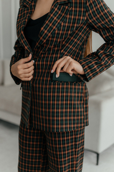 Деловой костюм брюки, жакет и ремень из текстиля, мультиколор Стильная леди М-1039 клетка - фото 4