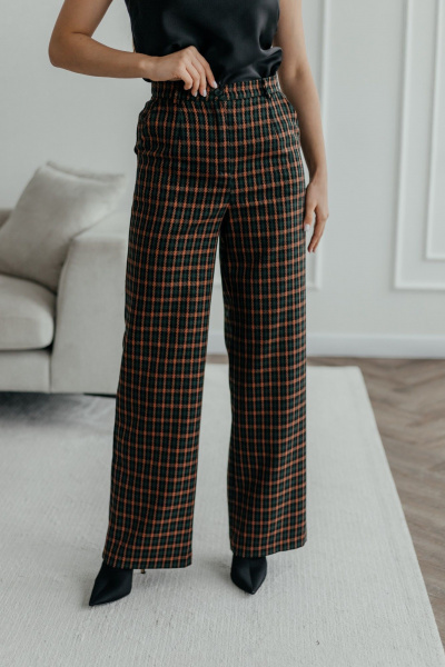 Деловой костюм брюки, жакет и ремень из текстиля, мультиколор Стильная леди М-1039 клетка - фото 5