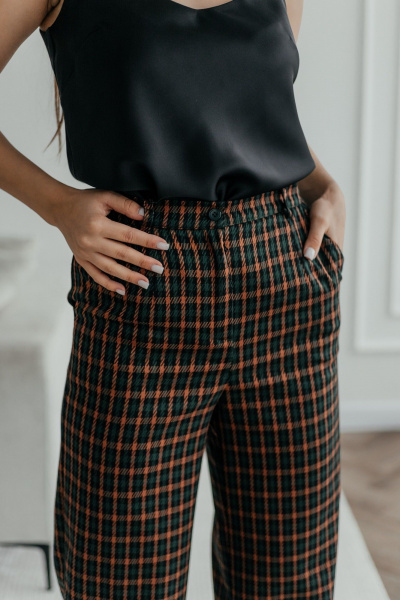 Деловой костюм брюки, жакет и ремень из текстиля, мультиколор Стильная леди М-1039 клетка - фото 6