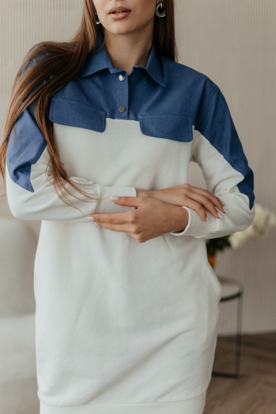 Мини-платье белого трикотажа с длинным рукавом и спортивным стилем Стильная леди М-358 белый - фото 4