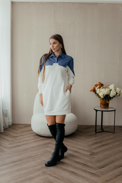 Мини-платье белого трикотажа с длинным рукавом и спортивным стилем Стильная леди М-358 белый - фото 2