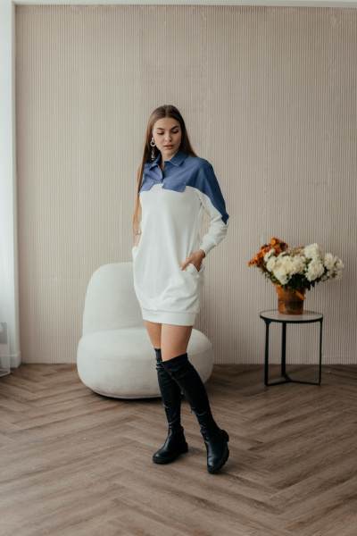 Мини-платье белого трикотажа с длинным рукавом и спортивным стилем Стильная леди М-358 белый - фото 1