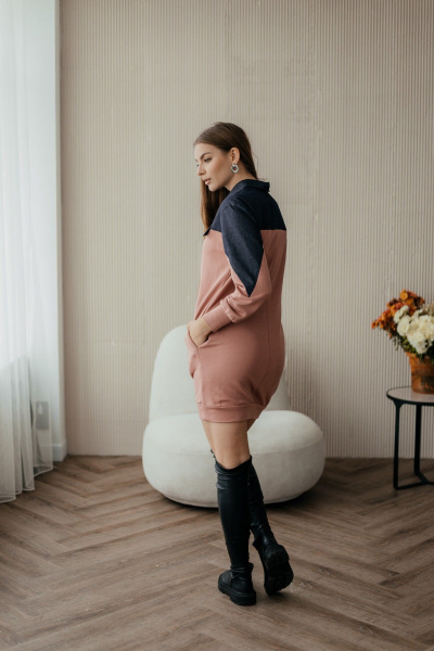 Розовое мини-платье с длинным рукавом и длиной выше колена Стильная леди М-358 пудра - фото 7