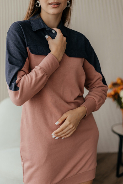 Розовое мини-платье с длинным рукавом и длиной выше колена Стильная леди М-358 пудра - фото 5