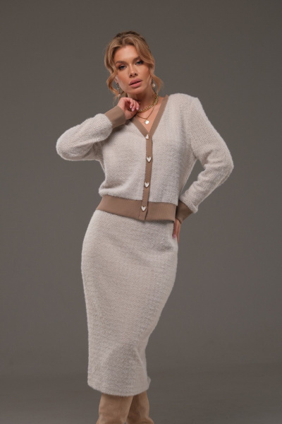 Костюм из трикотажа жакет и юбка с довязом Galean Style 903.1 беж_в_елочку - фото 10
