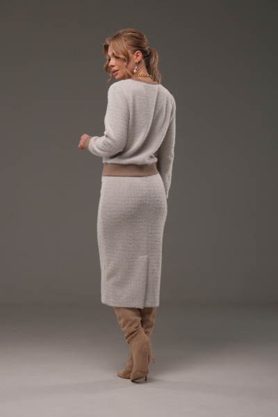 Костюм из трикотажа жакет и юбка с довязом Galean Style 903.1 беж_в_елочку - фото 9