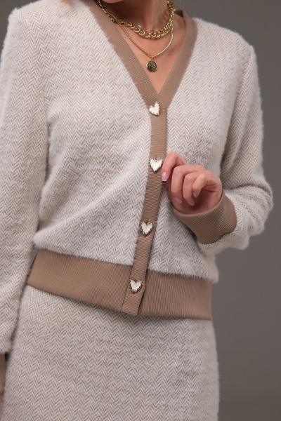 Костюм из трикотажа жакет и юбка с довязом Galean Style 903.1 беж_в_елочку - фото 8
