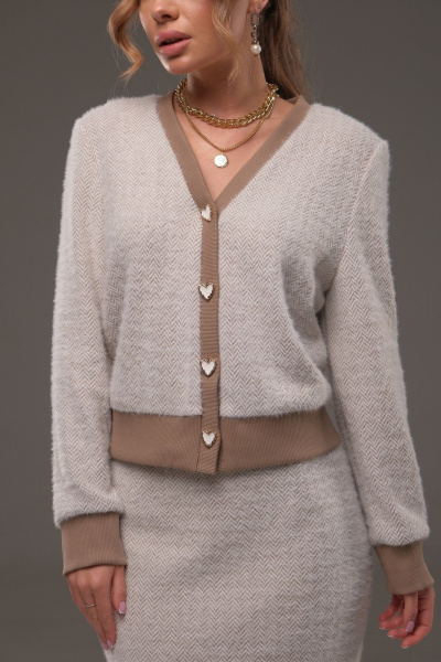 Костюм из трикотажа жакет и юбка с довязом Galean Style 903.1 беж_в_елочку - фото 7