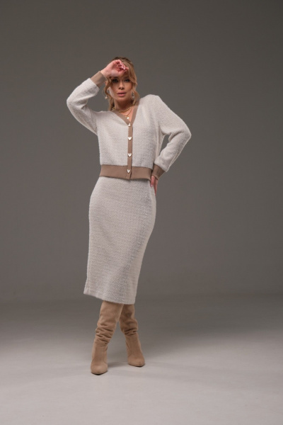 Костюм из трикотажа жакет и юбка с довязом Galean Style 903.1 беж_в_елочку - фото 2