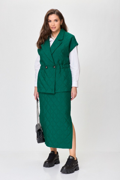 Двойка костюм из стеганной ткани жилет и юбка Anastasia 1171 бутылка - фото 14