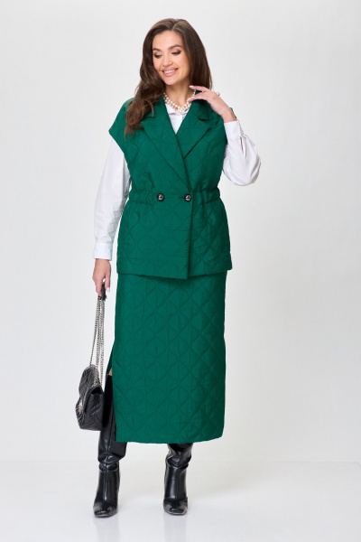 Двойка костюм из стеганной ткани жилет и юбка Anastasia 1171 бутылка - фото 9