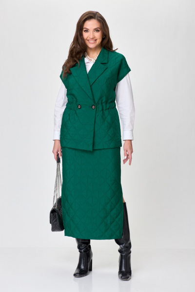 Двойка костюм из стеганной ткани жилет и юбка Anastasia 1171 бутылка - фото 8