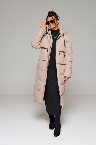Зимнее стеганое пальто прямого силуэта из плащёвой ткани Beautiful&Free 6249 бежевый - фото 6