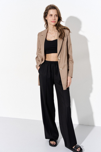 Бежевый демисезонный жакет прямого кроя из текстиля Luitui R3012 бежевый - фото 6