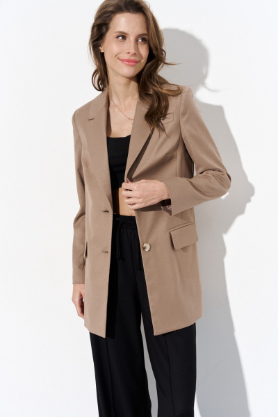 Бежевый демисезонный жакет прямого кроя из текстиля Luitui R3012 бежевый - фото 1