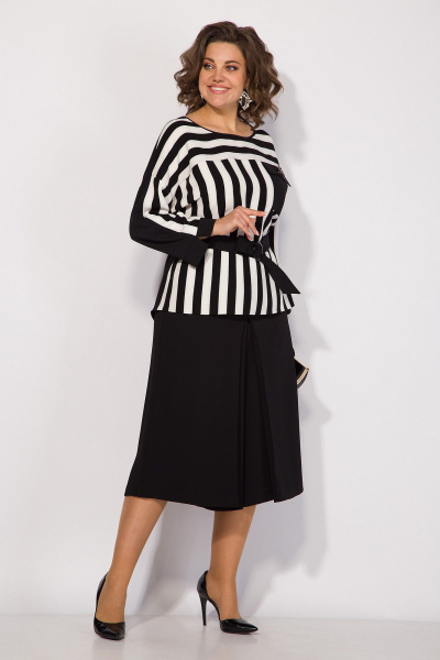 Демисезонный черный комплект блузы и брюк из текстиля Liliana 1386 - фото 3