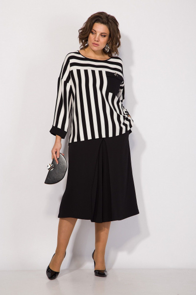 Демисезонный черный комплект блузы и брюк из текстиля Liliana 1386 - фото 2